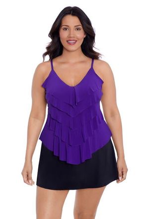Trimshaper Rachel 5 Tier Ruffle Plus Size Tankini Swimsuit Top in Plum at Nordstrom, Size 16