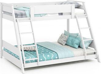 Costway Single Over Double Bunk Bed 2-in-1 Convertible Wood Bed Frame-White