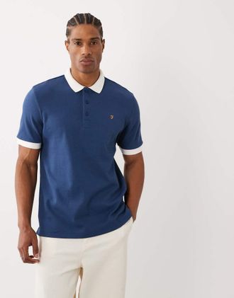 Farah Clement - Polo a maniche corte in maglia testurizzata blu con logo