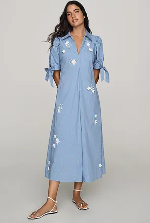 English Factory Flower-Trim Midi Dress