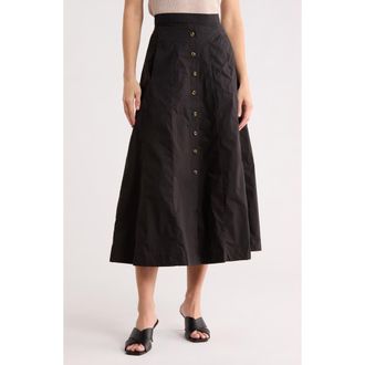 T Tahari Button Front Cotton Midi Skirt in Black at Nordstrom Rack, Size Medium
