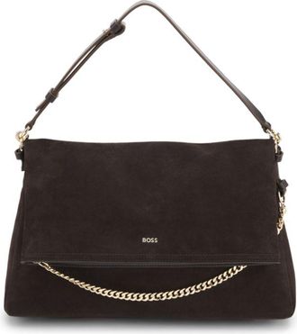 BOSS Faux-suede shoulder bag with fold-over design