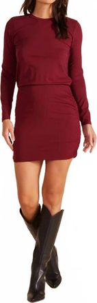 bobi Long Sleeve Crew Neck Side Shirred Dress In Port