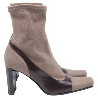 Sergio Rossi Two Toned Ankle Boots in Brown Leather