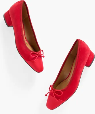 Talbots Vanessa Cap Toe Suede Block Heel Pumps - Bright Apple - 10 1/2 M Talbots