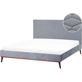 Beliani Bed Velvet BAYONNE 180 x 200 cm (EU Super King) Light Grey