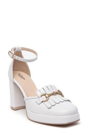 Nero Giardini Kiltie Ankle Strap Platform Pump in White at Nordstrom Rack, Size 8Us / 38Eu