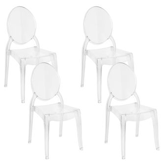 Beliani Beliani - Conjunto De 4 Sillas De Comedor Transparentes Material Sint&eacute;tico Respaldo Ovalado Sin Reposabrazos Apilable Estilo Vintage Merton