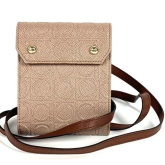 Ferragamo Beige Black Leather Chain/Shoulder Wallet (Pre-Owned)