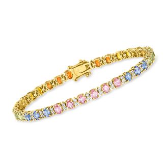 Ross-Simons Multicolored Sapphire Tennis Bracelet With. Diamonds in 14kt Yellow Gold