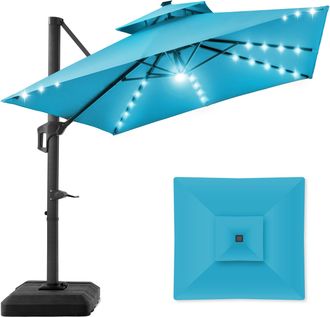 Best Choice Products 10x10ft 2-Tier Square Outdoor Solar LED Cantilever Patio Umbrella w/ Base Included