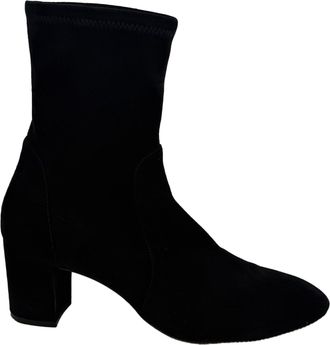 Stuart Weitzman Yuliana Heeled Ankle Boots in Black Suede