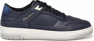 Santoni Blue Leather Hammered Sneakers