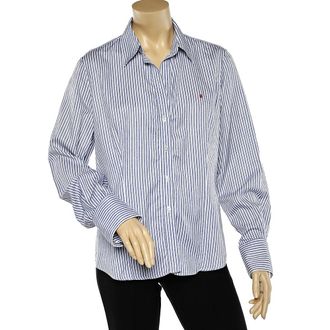 Carolina Herrera Blue Striped Cotton Button Front Shirt