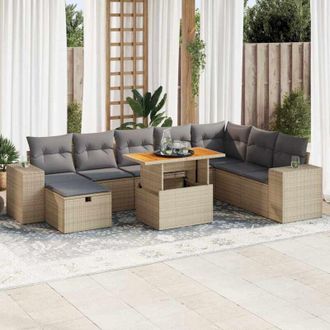 vidaXL Set Sof&aacute;s Jard&iacute;n Y Cojines 9 Pzas Rat&aacute;n Sint&eacute;tico Acacia Beige Vidaxl