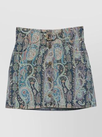 Etro womens denim mini skirt buckle belt
