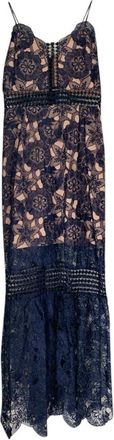 Self Portrait Blue/Nude Floral Lace Midi Dress Size S