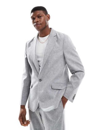 Asos slim summer suit jacket with linen cotton in gray