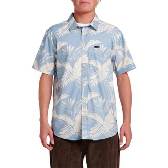 Quiksilver Kahnu Classic Fit Leaf Print Short Sleeve Button-Up Shirt in Ashley Blue at Nordstrom Rack, Size Xx-Large