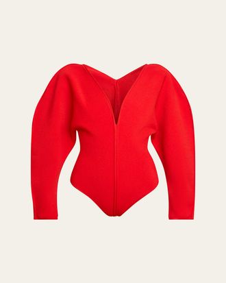 Givenchy Puff-Sleeve Deep V-Neck Bodysuit