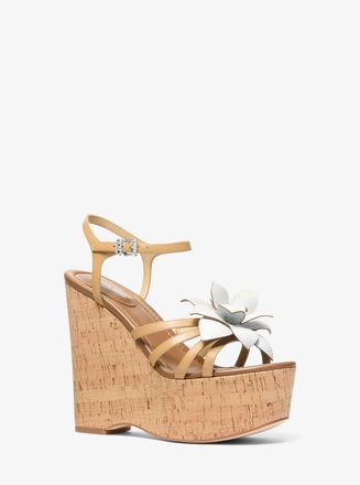 Michael Kors Jacie Floral Embellished Leather Wedge Sandal