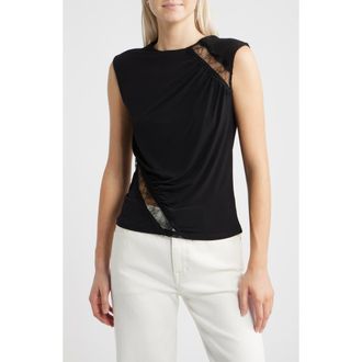 Mango Cindy Lace Panel Ruched Top in Black at Nordstrom, Size X-Small