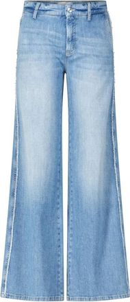 Cambio High-Waist Wide-Leg Jeans met Franjes - Dames - Loose Fit Jeans - Blauw - 2XL L33 - Denim - Jeans