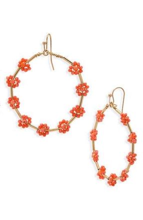 Cara Beaded Flower Hoop Earrings in Orange at Nordstrom Rack