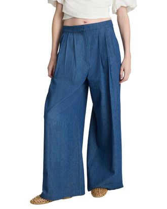 Kenneth Cole High-Rise Fly Front Triple Pleat Wide Leg Chambray Pant
