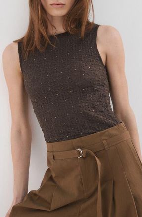 Mango Studded Jewel Neck Tank in Chocolate at Nordstrom, Size X-Small