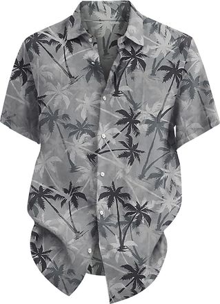 Generic Hawaiian Palm Tree Shirt for Men Loose Fit Summer Collared Neck Shirt Short Sleeve Shirts Tropical Beach Shirts Casual Button Down Tops Comfy Lightwei