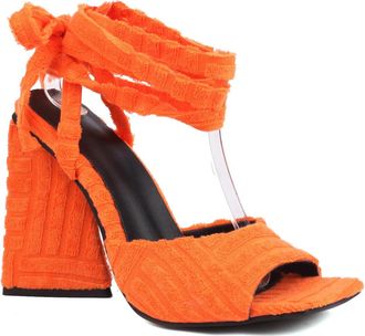 Generic Womens Square Open Toe Bridal Sandals Chunky High Heel Slingback Pumps Lace Up Wedding Party Prom Shoes,Orange,4.5 UK