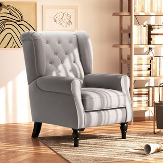 HOMCOM Accent Armchair Home Furniture Tufted Club Wood Fabric in Grey