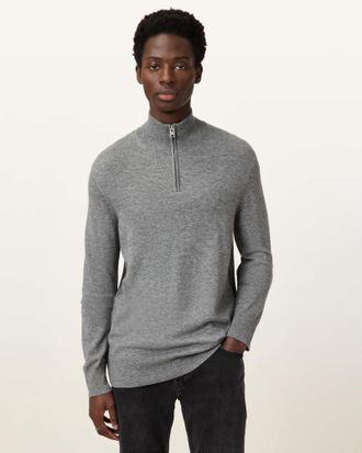 AllSaints Mens Wool/Polyamide Kilburn Zip Funnel Neck Ramskull Jumper, Size: XXL