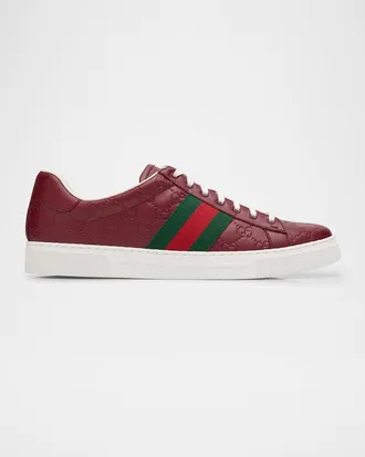 Gucci Men & apos;s Ace GG Embossed Leather Low-Top Sneakers