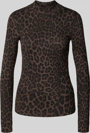 Jake*s Casual Slim Fit Longsleeve mit Allover-Animal-Print in Dunkelbraun, Größe M