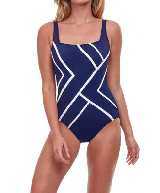 Gottex Mirage Square Neck One Piece Swimsuit In Blue/white