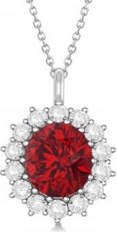 Allurez Oval Lab Ruby & Diamond Pendant Necklace 18K White Gold (5.40ctw)