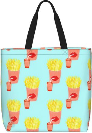 Generic Women Handbag Cute French Fries Pattern Ladies Shopping Shoulder Bag Fashion Folding Ladies Purse, For Wedding, Gym, Swim, School, Daily