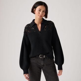 Levi's Bianca Crochet Polo Sweater - Womens - XS - Black