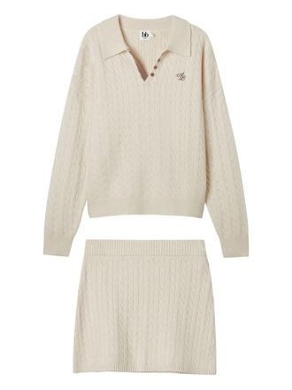B+ab Kabelgebreide jumpsuit met knopen - Beige