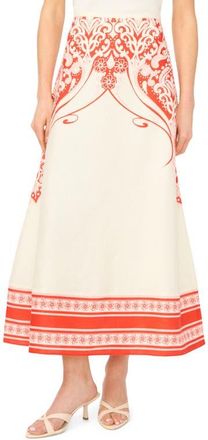 Ted Baker Carmen Floral Print Linen Maxi Skirt in Fire Orange at Nordstrom, Size 14