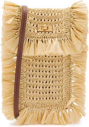 Anya Hindmarch Fringed Raffia and Leather Cross-body Phone Pouch - Natural - One Size