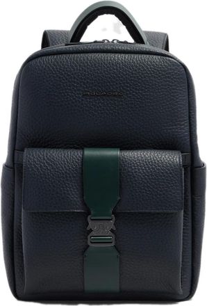 Piquadro Laptoptas 14 inch met Twee Vakken - Heren - Rugzakken - Blauw - ONE Size - Leer - Tassen