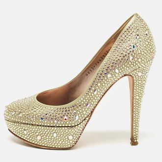 Gina Green Satin Crystal Embellished Platform Pumps