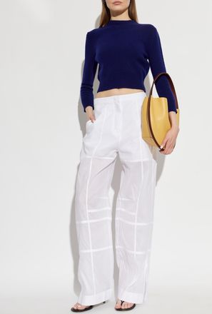 Jil Sander Cotton Trousers With Side Slits, Womens, White