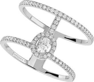 Messika GlamAzone White Gold Two-Row Pave Ring, Size 52