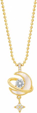 Savvy Cie Jewels 14K GOLD PLATED OVER BRASS MOON AND STAR MOTHER OF PEARL DROP PENDANT NECKLACE
