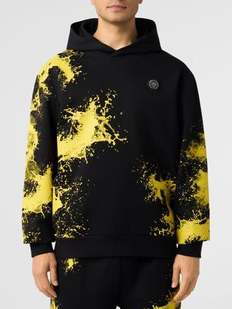 Plein Sport Cotton Hoodie with Abstract Print and Hexagon Logo
