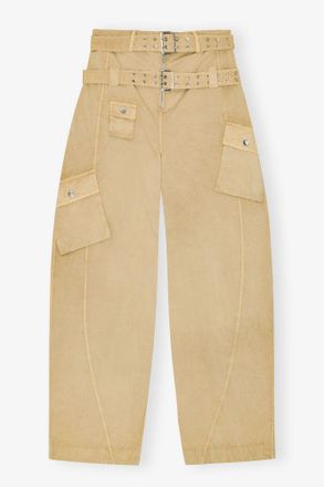 Ganni Beige Washed Stretch Cotton Pocket Pants - Size 34 Organic